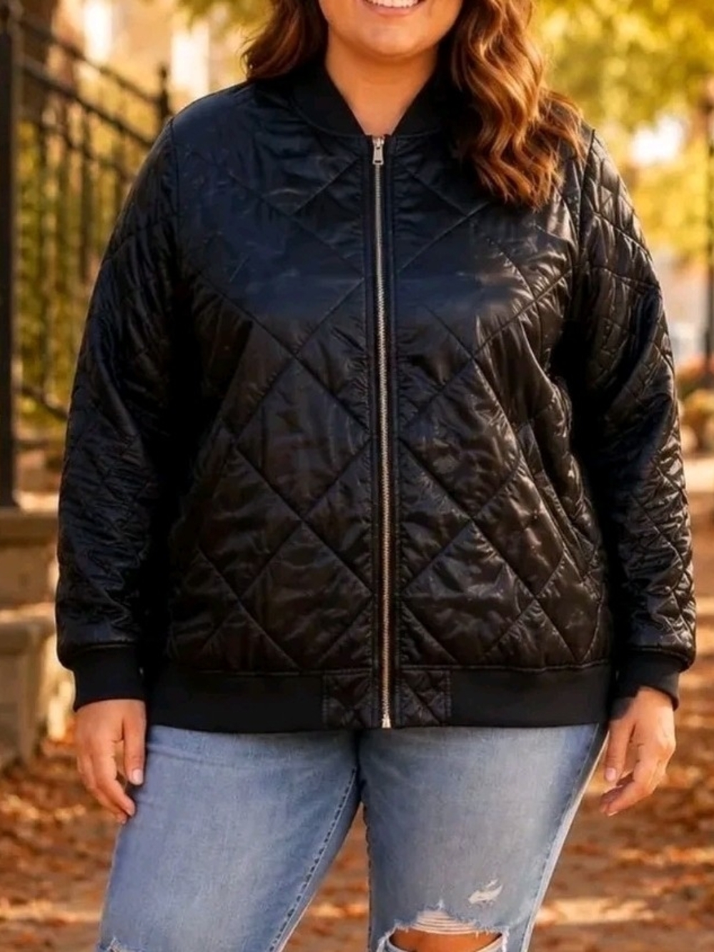 Oddi- Quilted Puffer Black Bomber Jacket - 3x.